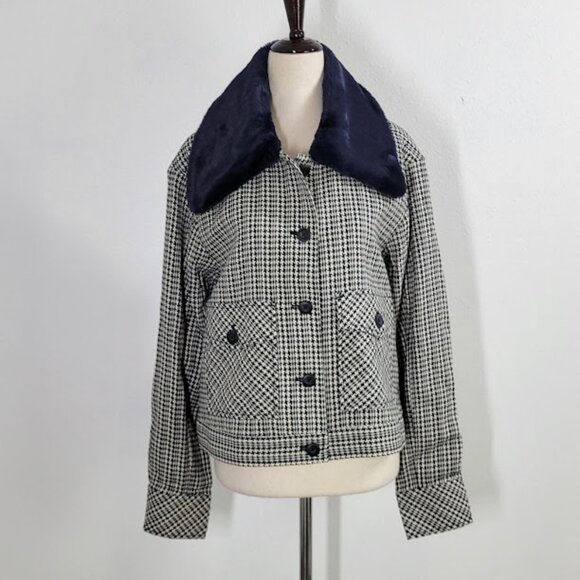 ANTHROPOLOGIE MAEVE tweed faux fur-collar jacket Sz M NEW - Picture 4 of 11